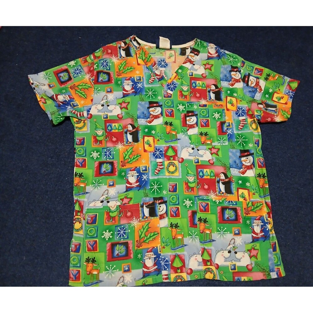 Comfy Cotton Scrubs Christmas Cotton Top Snowman,Reindeer,Elf ,Santa  Medium